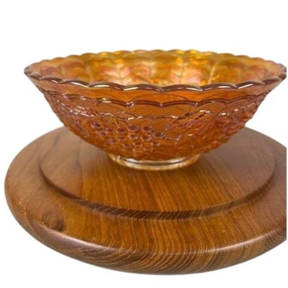 Antique Imperial Glass Marigold 7" Carnival Glass Grape‎ & Cable Leaf Bowl
